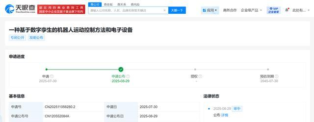 宇树科技公布基于数字孪生的机器人运动控制专利