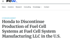 本田终止与通用汽车燃料电池合作，转向自主研发电池系统 