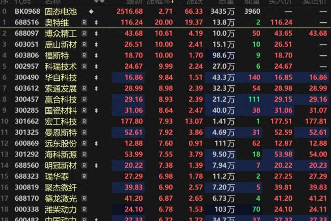 固态电池新进展引市场热潮 电池板块多股涨停