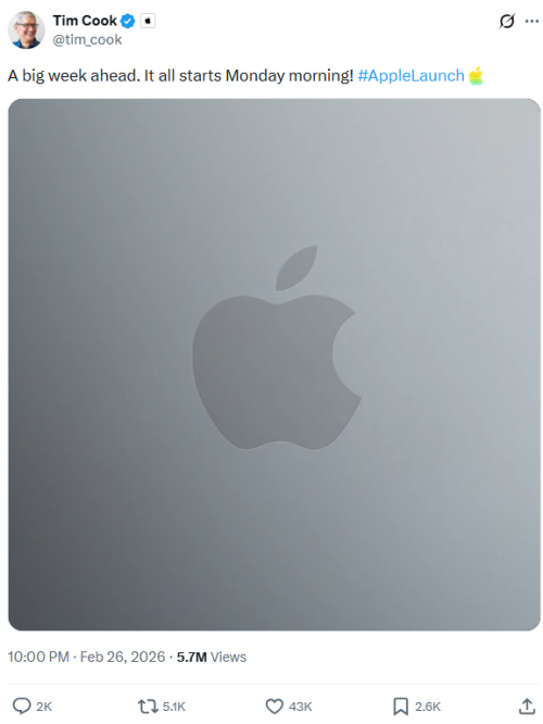 库克预告下周苹果新品发布